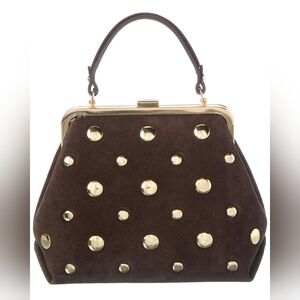 Persaman New York Brown Suede Clutch with Gold Studs